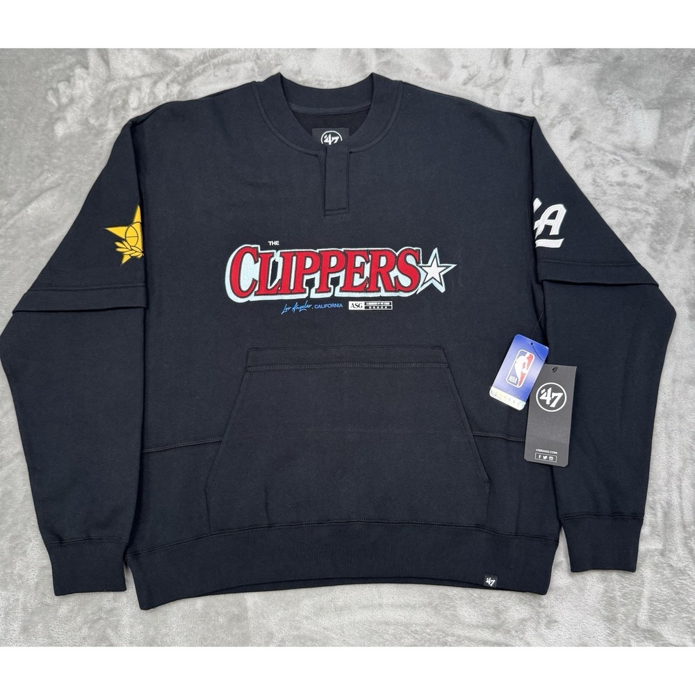 LA Clippers Crewneck Sweatshirt‎ Mens Medium Black Graphic Spellout 47 NBA NWT